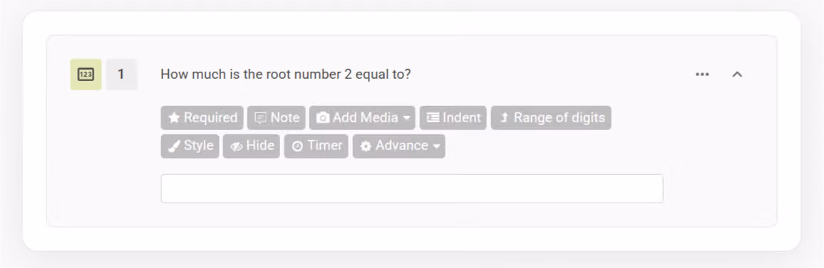 Survey results admin panel showing a bar chart of responses for a Number question