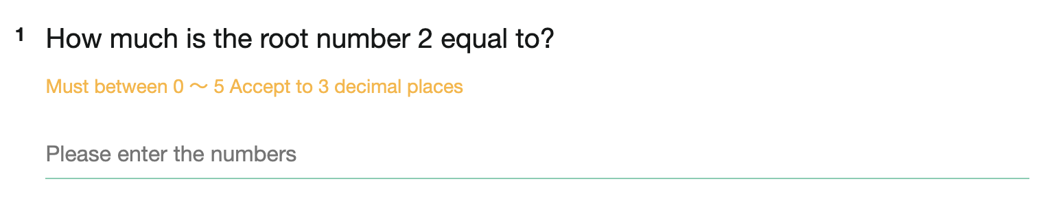Survey response page showing hint text below the question after setting the numerical range