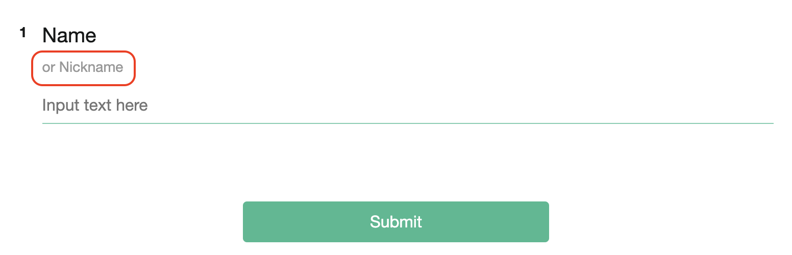 Live survey showing a question note displayed in smaller gray font