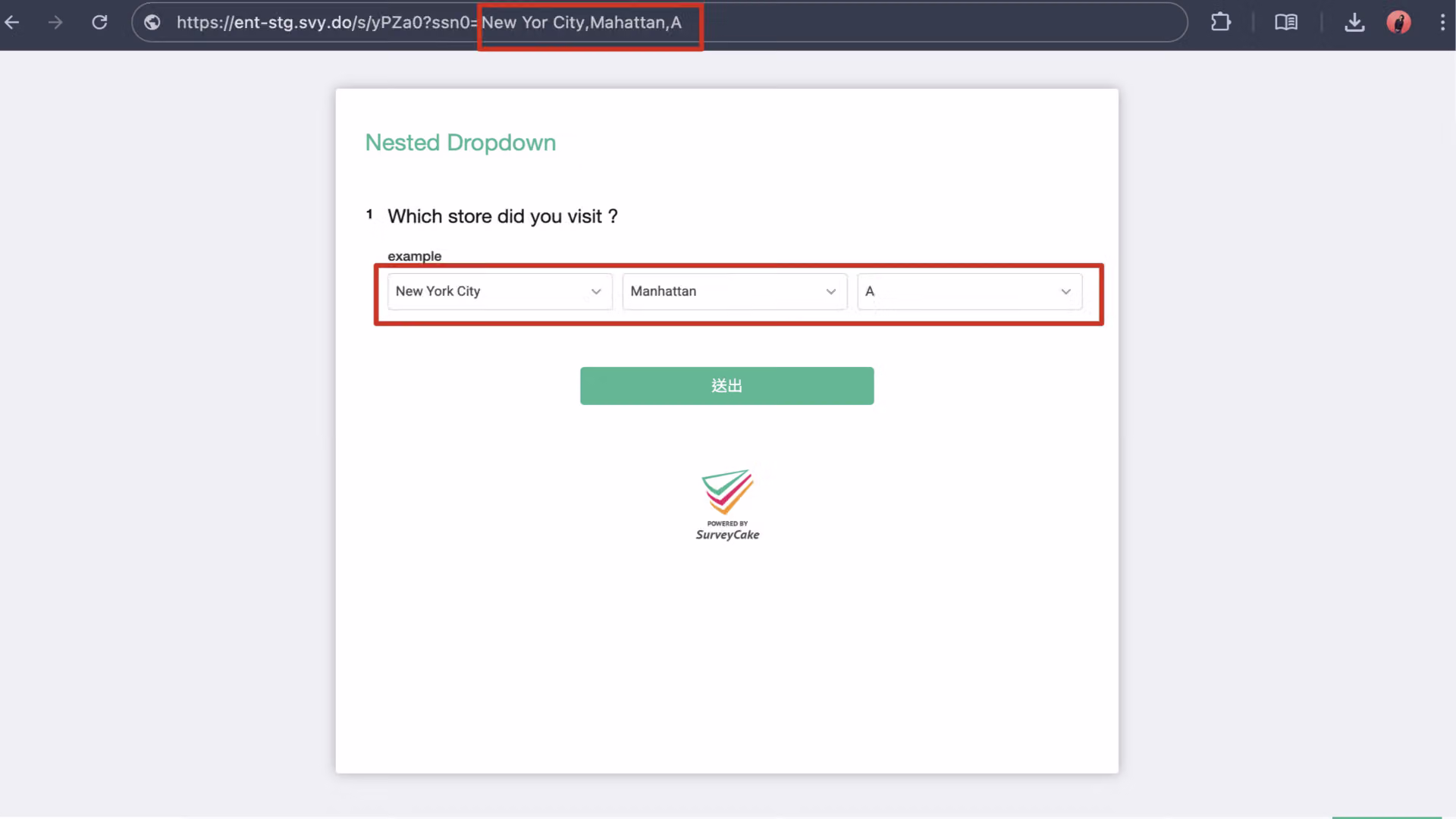 Identifier and Default Values panel showing parameter names for auto-populating each Nested Dropdown level