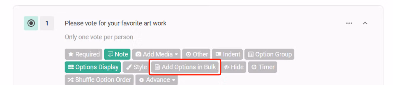 Options Display settings menu with the Dropdown Menu display option selected for a Multiple Choice question