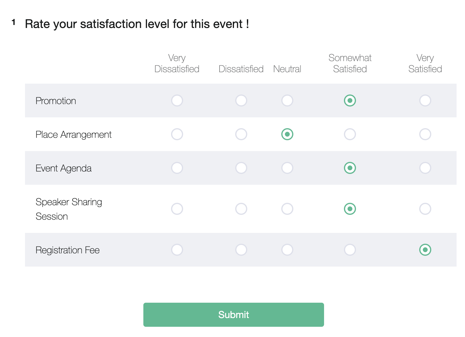 Matrix question scale options settings with preset templates such as Satisfaction and Agreement