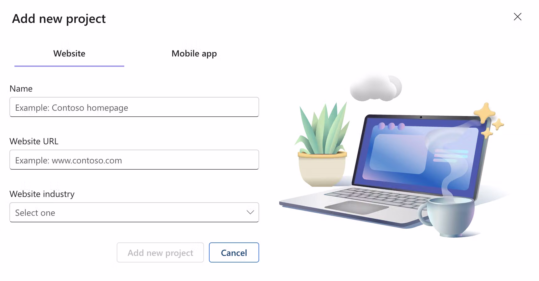 Microsoft Clarity new project form with the SurveyCake domain entered as the Website URL