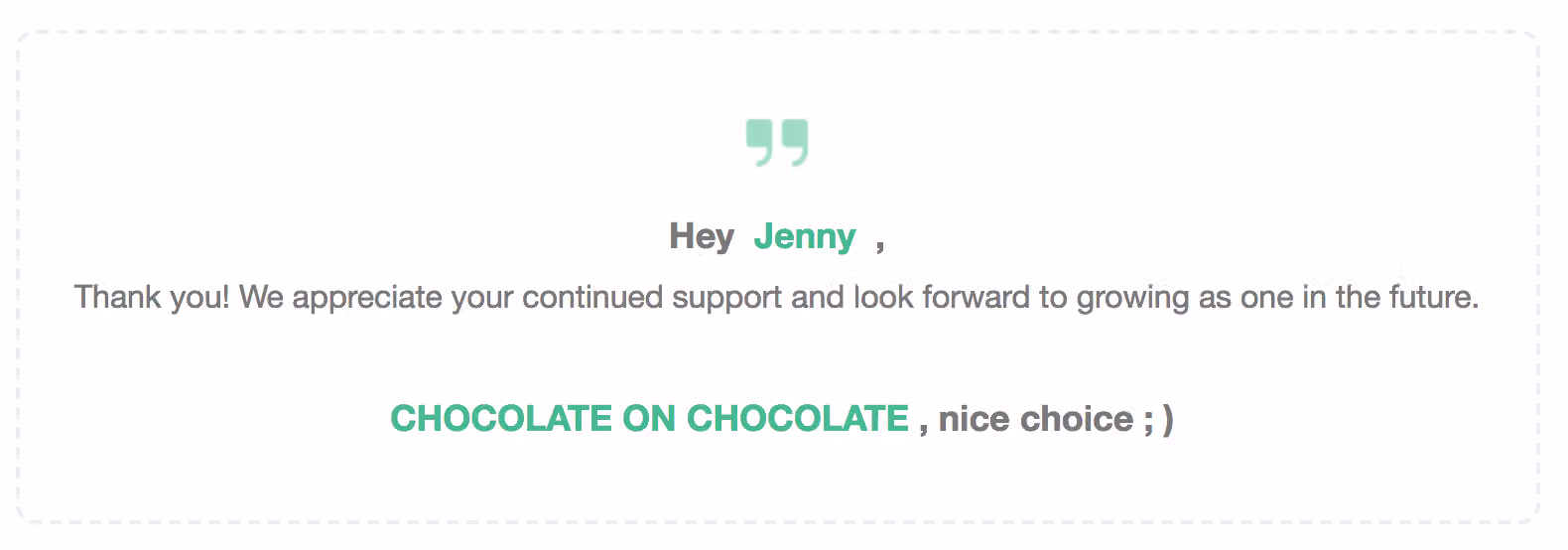 Survey preview showing the Rich Text message personalized with the respondent's name via dynamic field