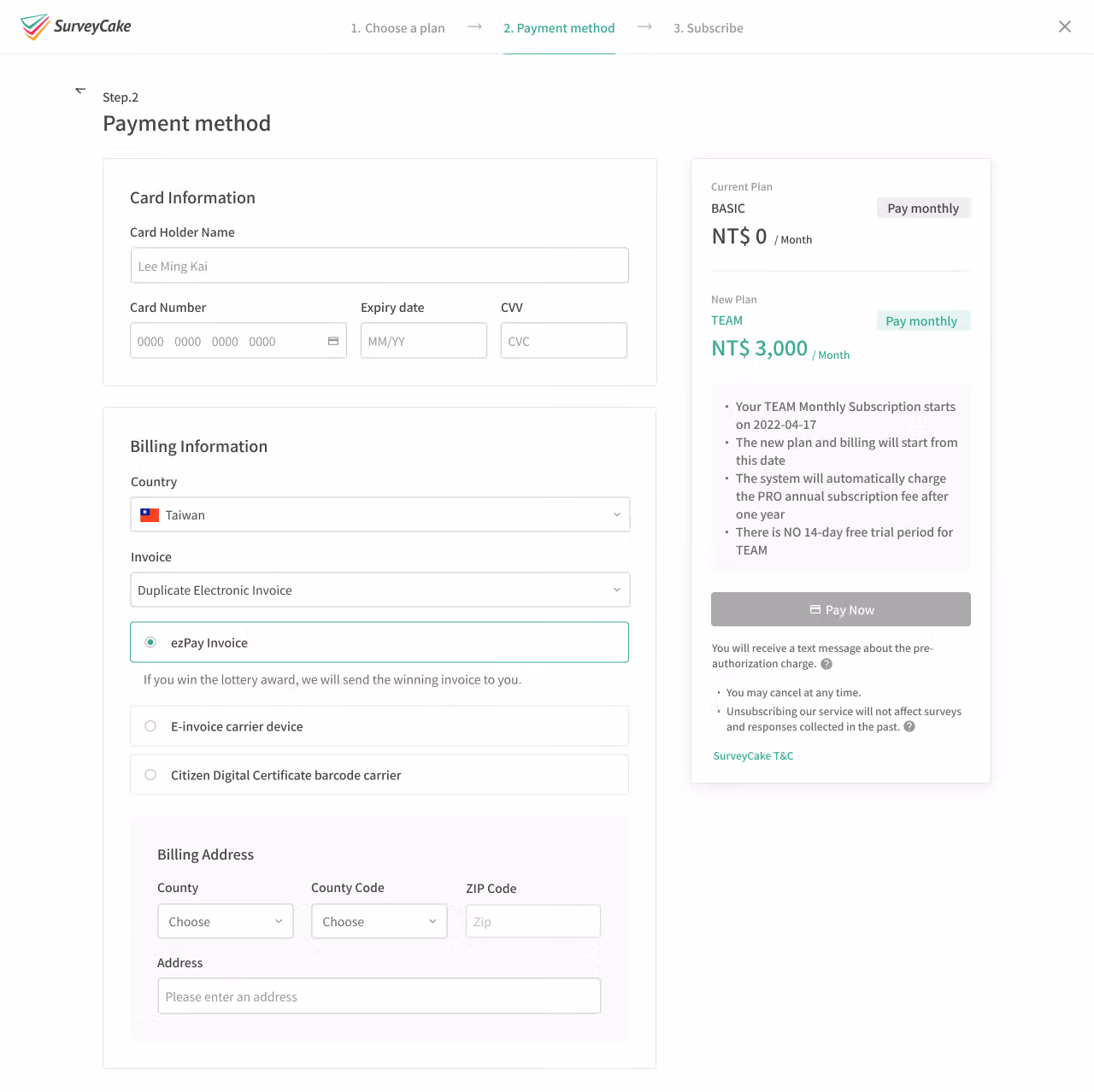 Payment completion screen showing the account automatically upgraded to TEAM plan admin