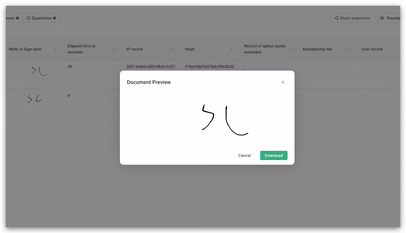 Enlarged handwriting image preview with an option to download the high-resolution PNG file