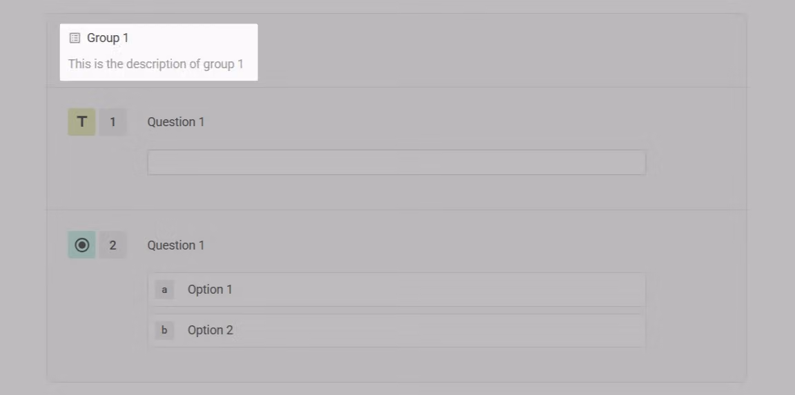 Editing screen for the question group name and description, letting editors add annotation notes