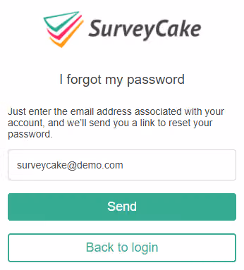 Screen for entering the account email and clicking the Send password reset email button