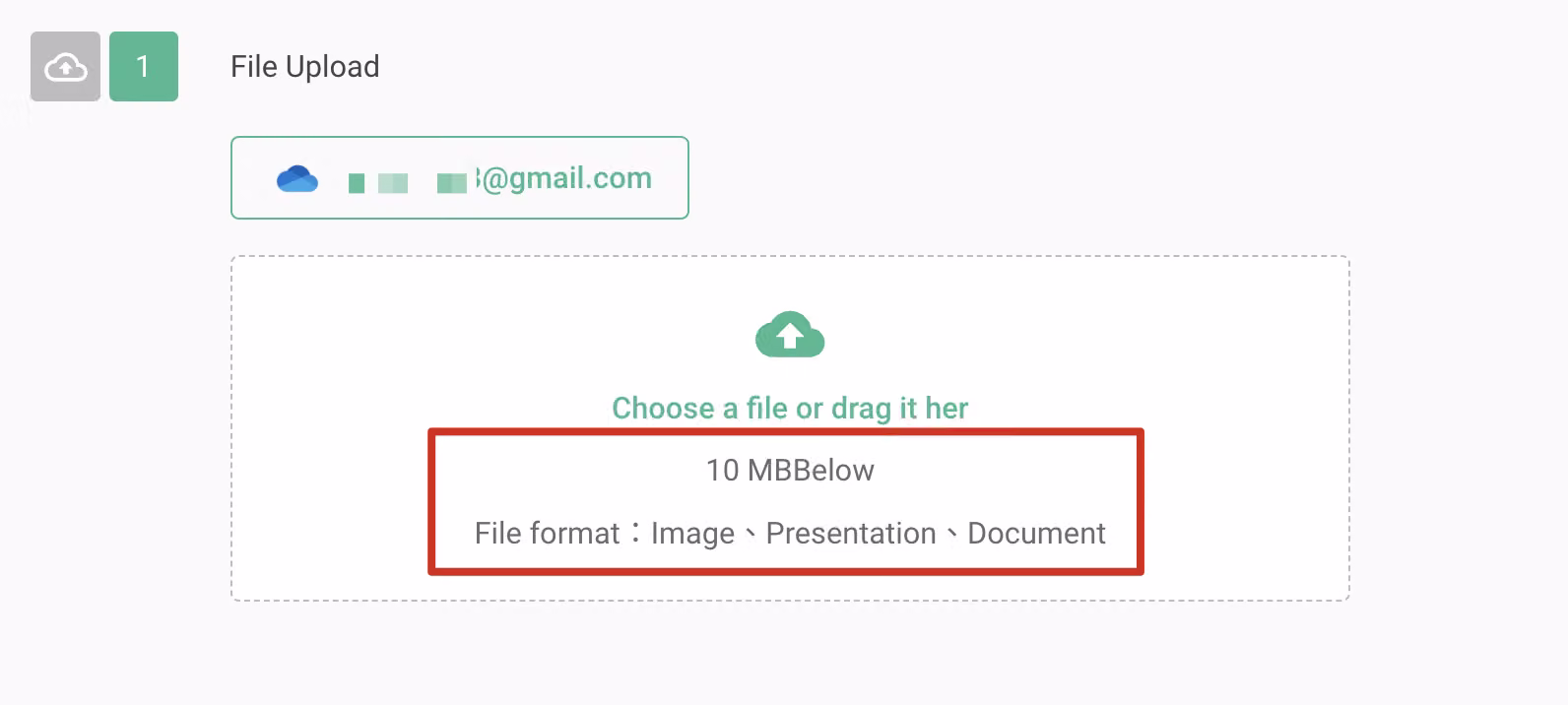 File Upload question showing all upload settings completed