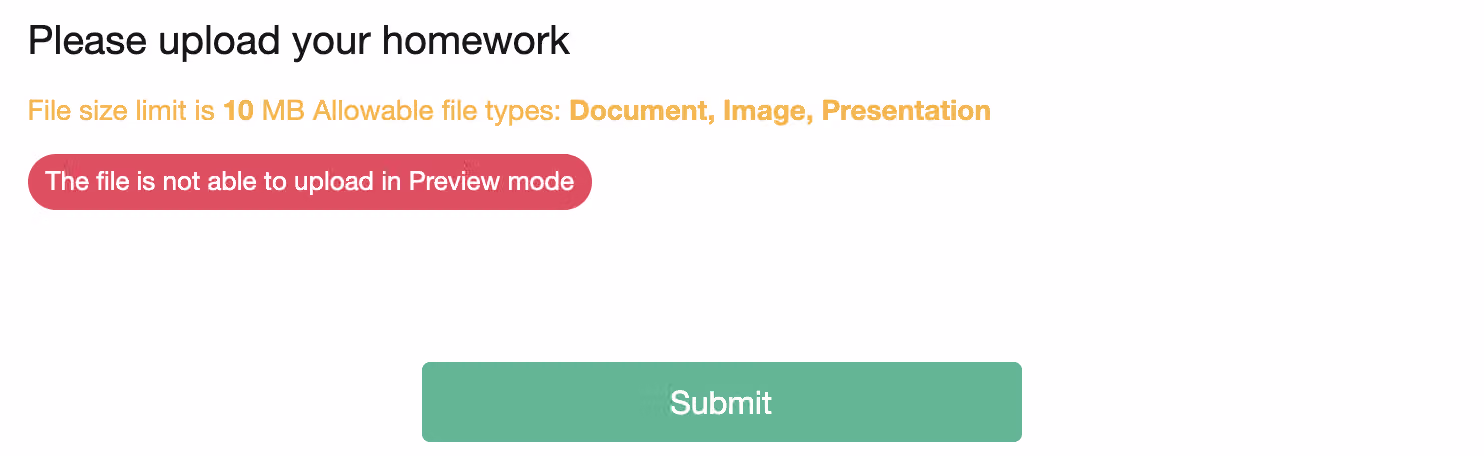 Live survey page for testing the File Upload question's response functionality