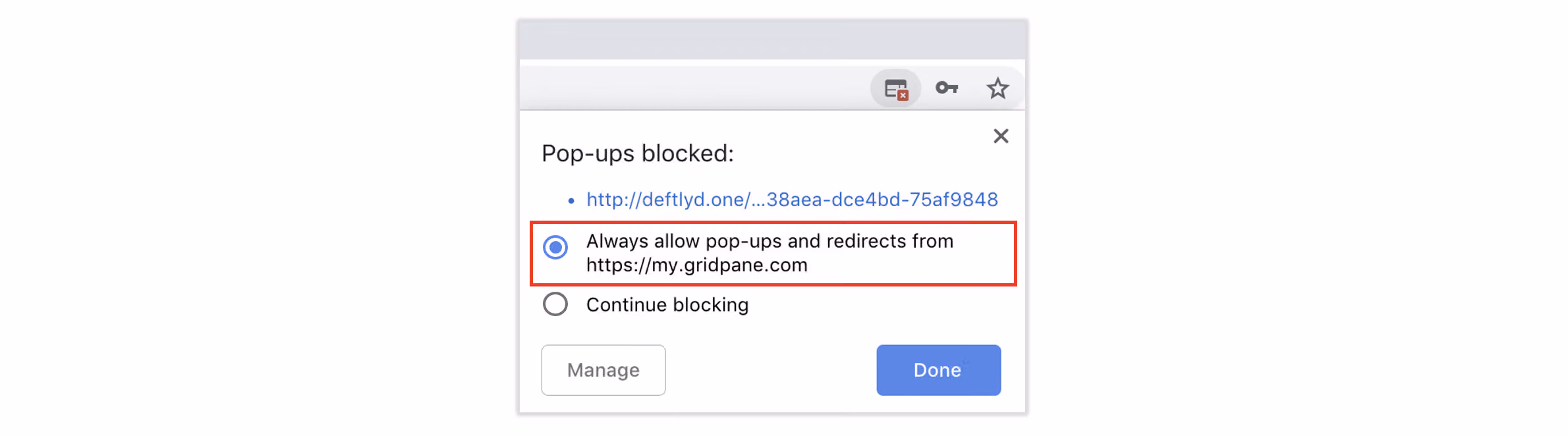 Authorization pop-up window that appears after clicking to link cloud storage, requiring browser pop-ups to be allowed