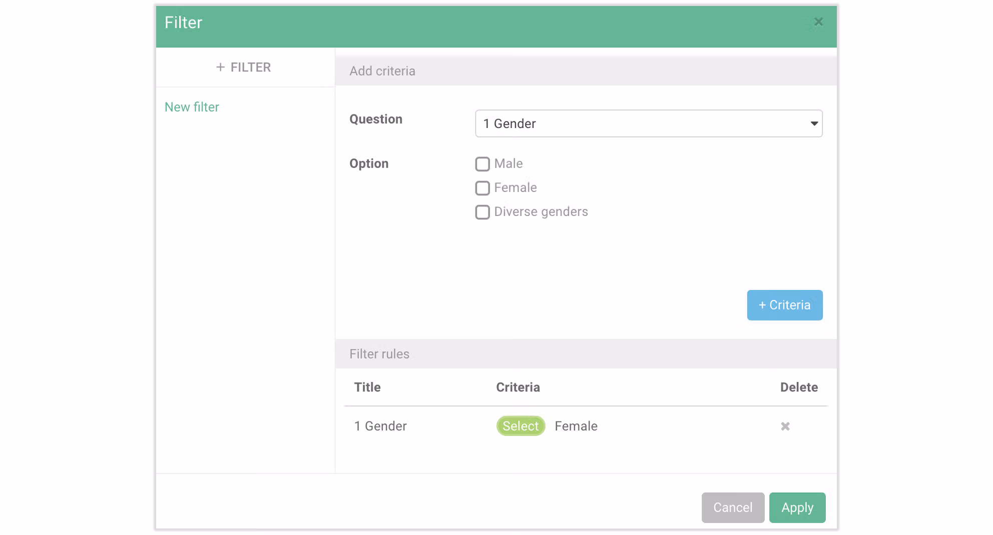 Date filter icon showing a green mark in the upper-right corner, indicating an active, uncleared filter