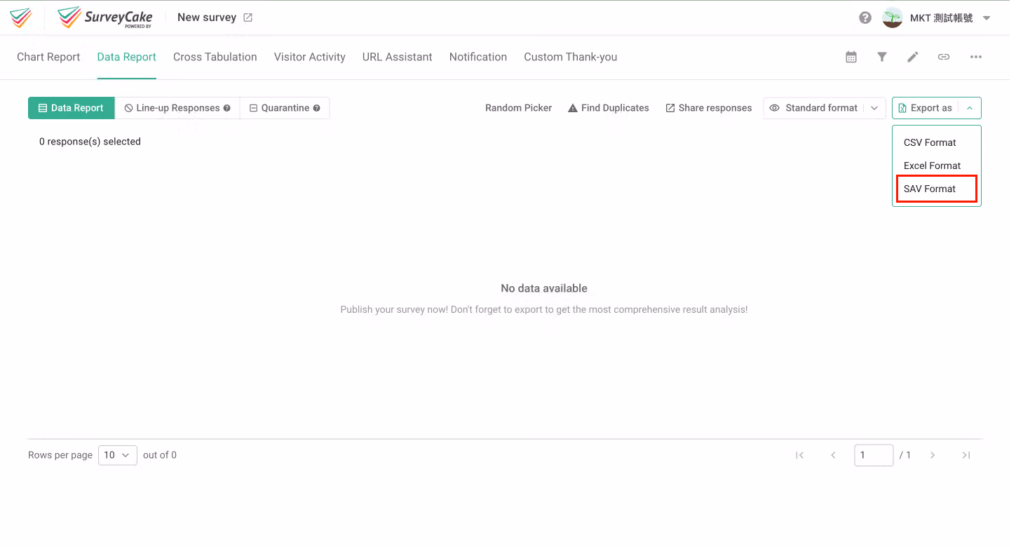 Export as dropdown menu with the SAV Format option selected