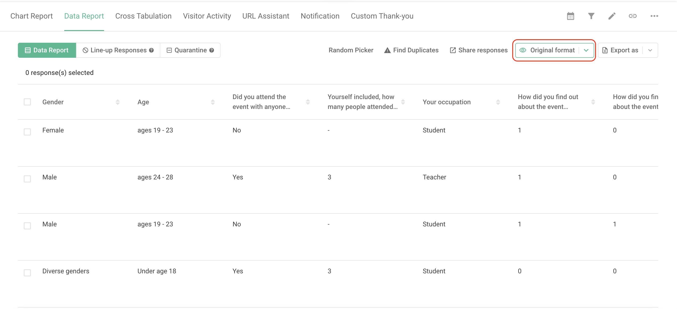 Export file settings for downloading data in CSV or Excel format