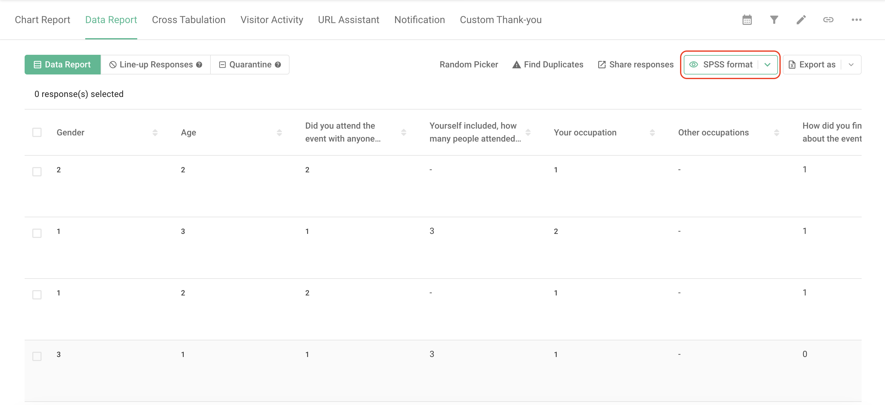 Find Duplicates settings for comparing duplicate response data such as names, IP addresses, or emails