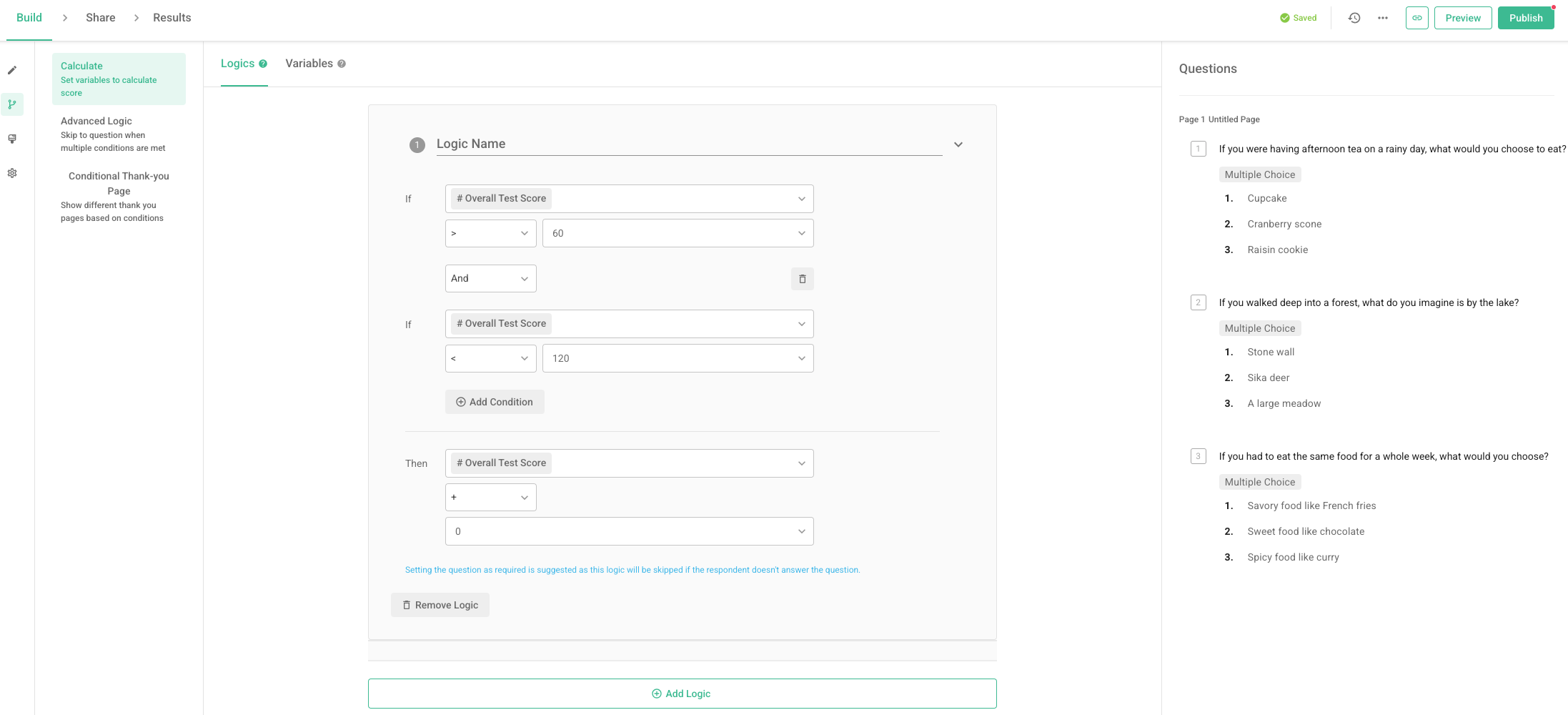 Calculation Mode logic condition set up as the basis for determining the Conditional Thank-you Page