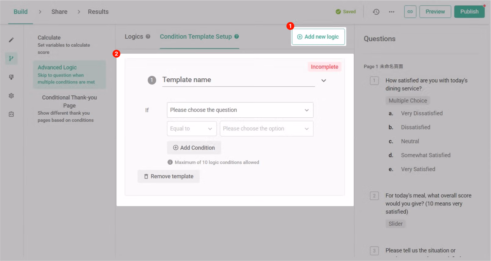 New blank conditional template created and renamed in the Template name field