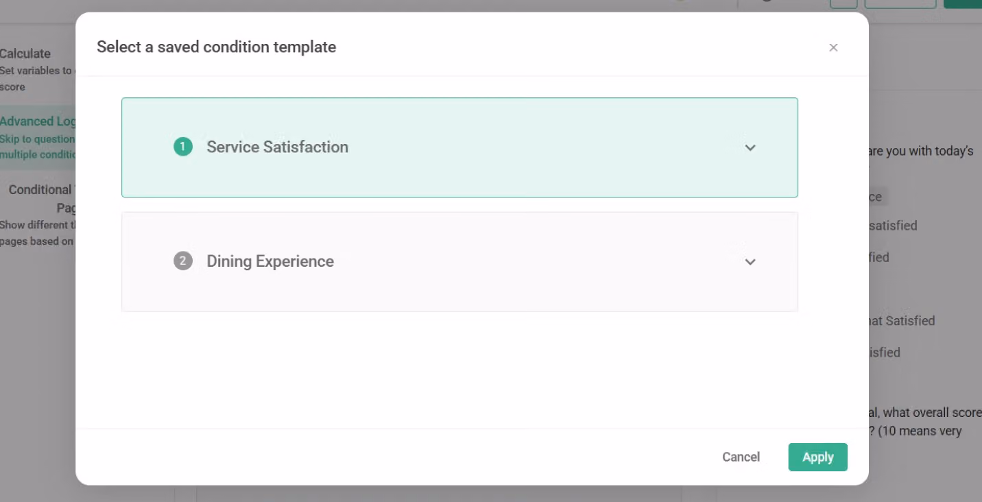Saved conditional template selected with the Apply button being clicked