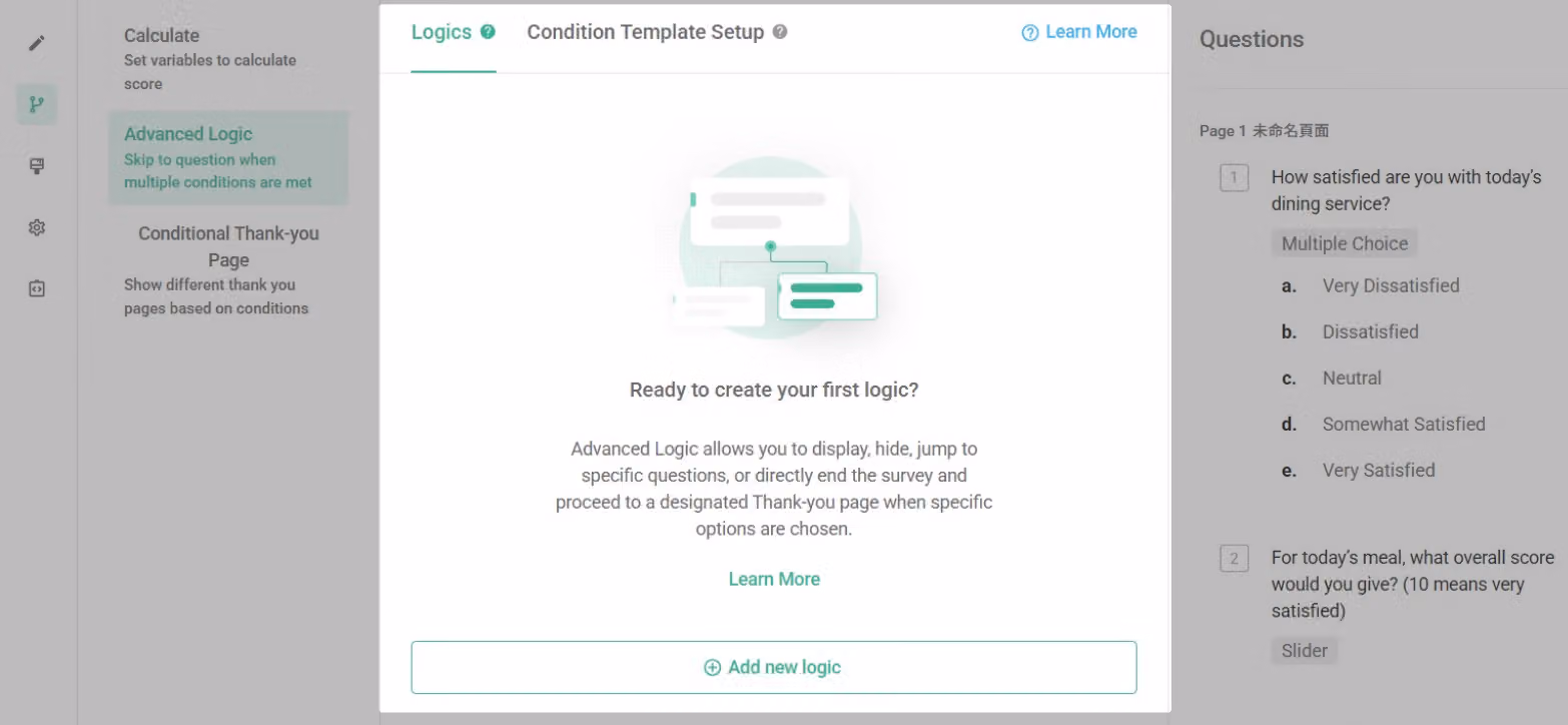 Advanced Logic settings page with Add new logic or edit existing logic being selected