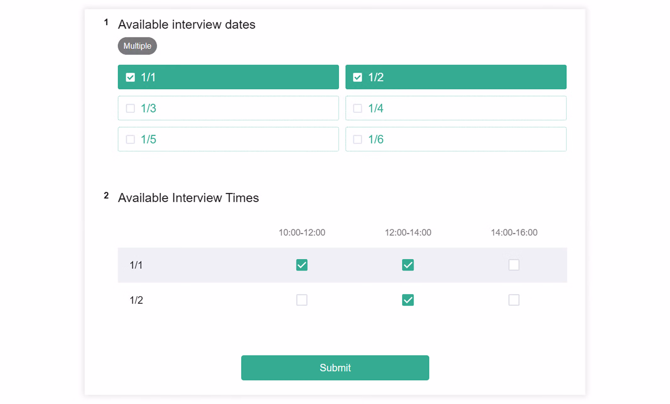 Survey response page showing matching options appear in the Checkbox Matrix after the subquestion source is checked