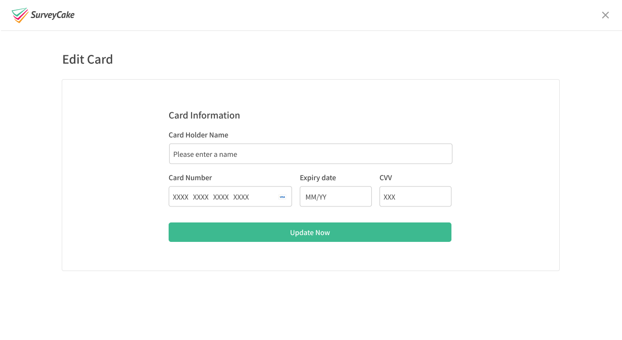 Payment information edit page for updating credit card payment details