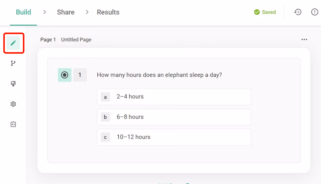 Multiple choice question with several answer options added to the survey as calculation test content
