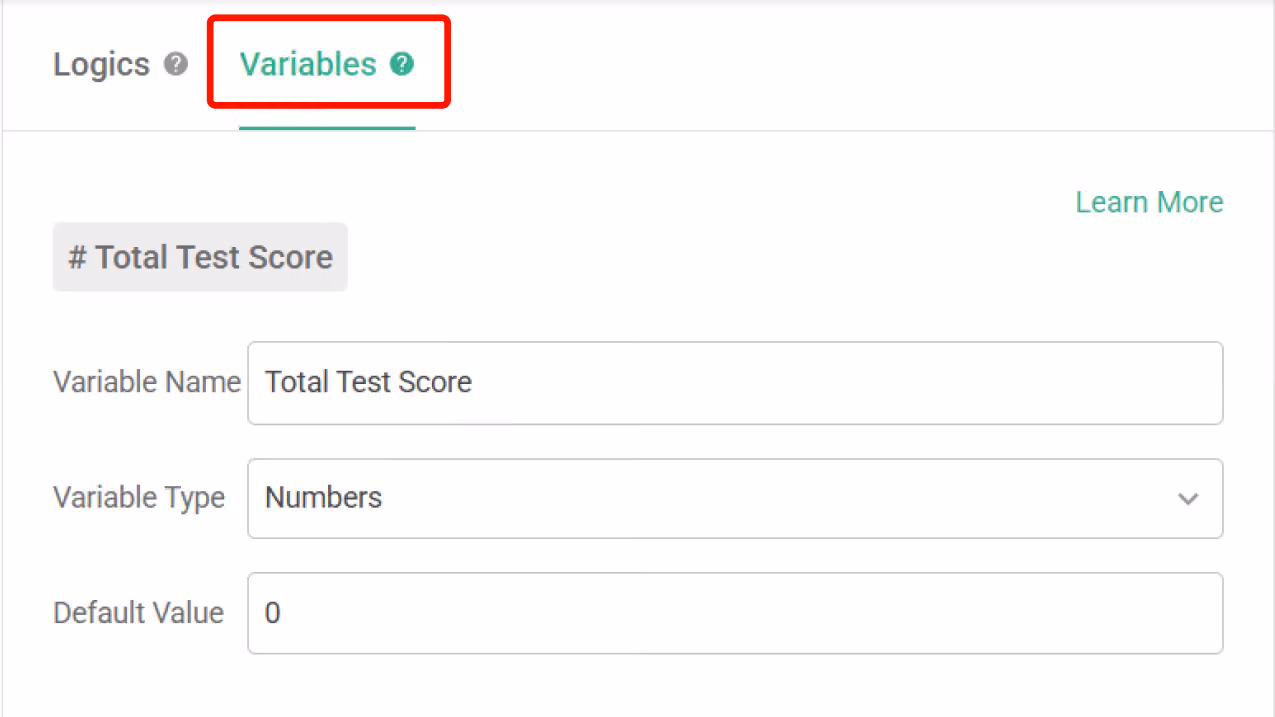 Variable Settings panel showing the Default field used as the starting value for calculations