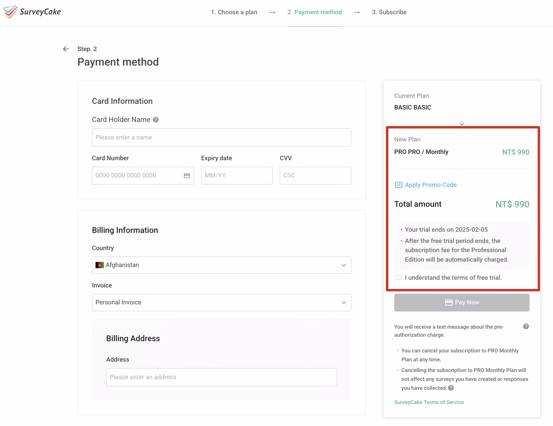 Automatic renewal terms text and confirmation checkbox shown before completing a subscription payment