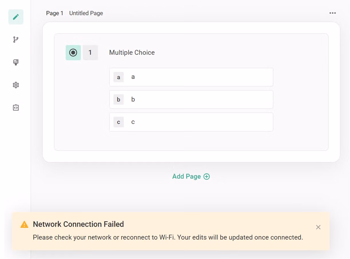 Alert message shown when the system detects the questionnaire is being edited by multiple people at once