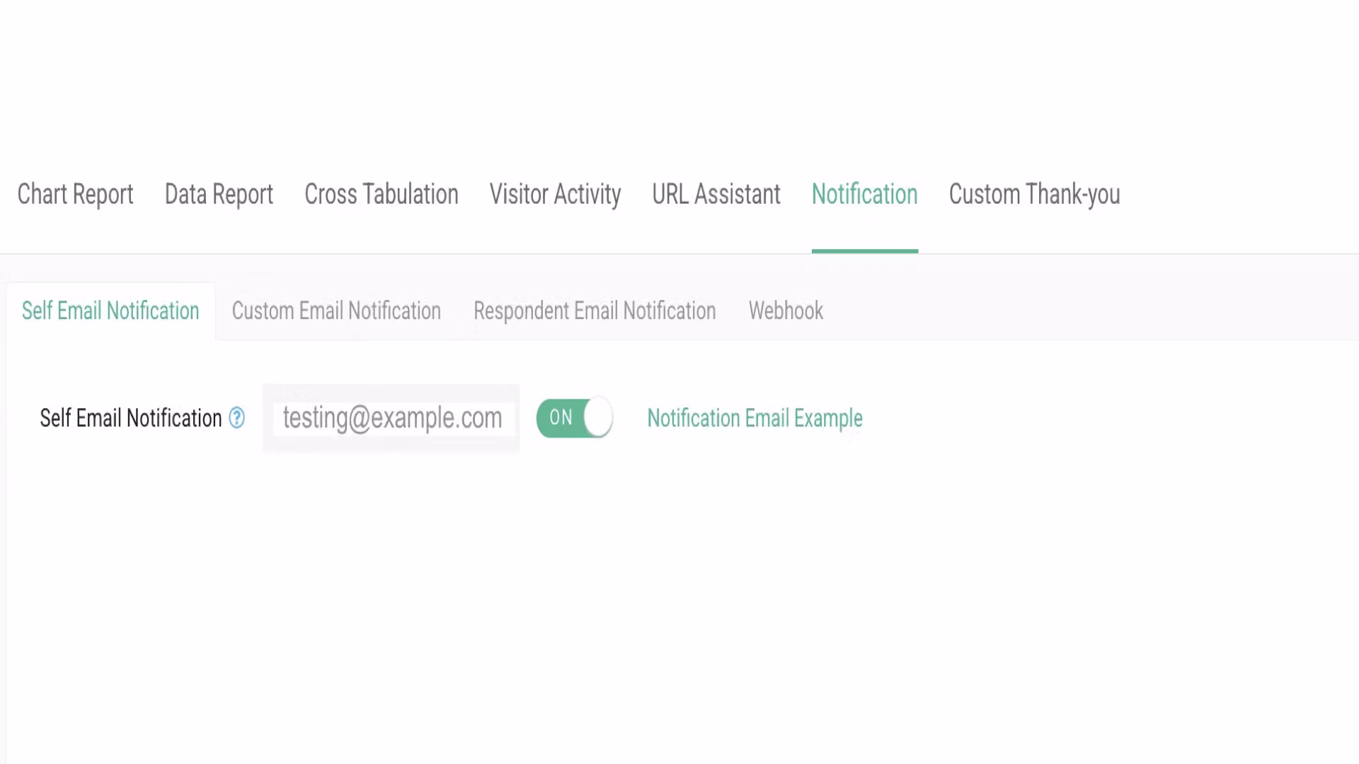 Saved custom notification email with default subject and content shown as an example