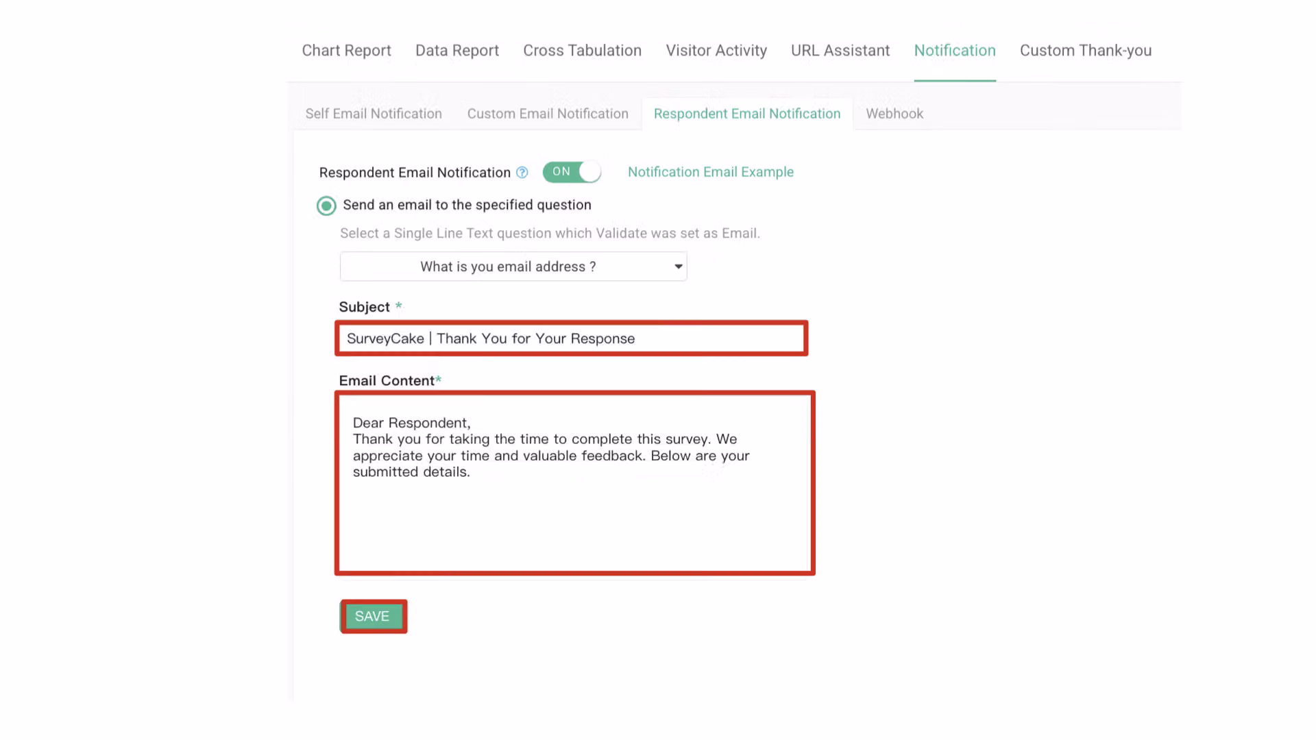 Setting screen for adding up to 5 custom recipients with email verification completed