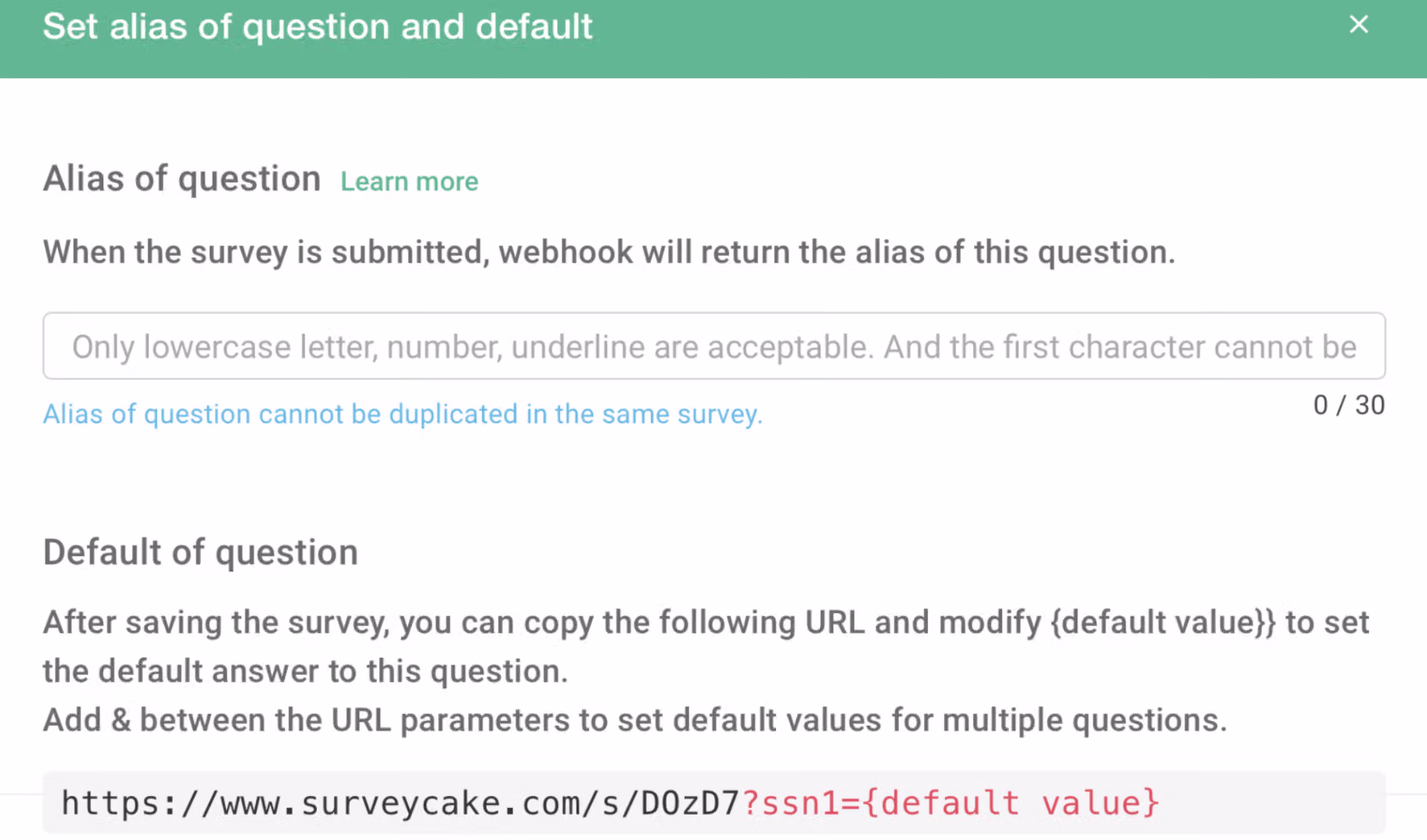Setting window for the second question's employee ID field configuring the ssn2 default value parameter