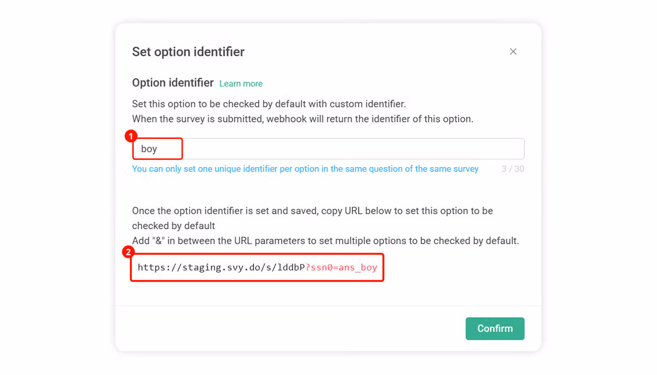 Option's three-dot menu with the Identifier setting item selected