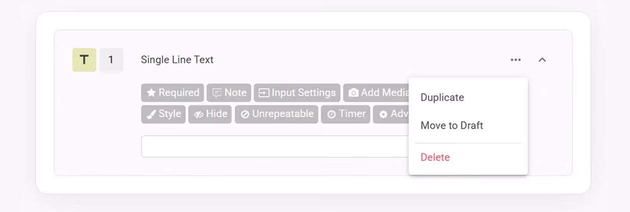 Basic function icons such as Duplicate and Move to Draft shown in the top-right corner of a question