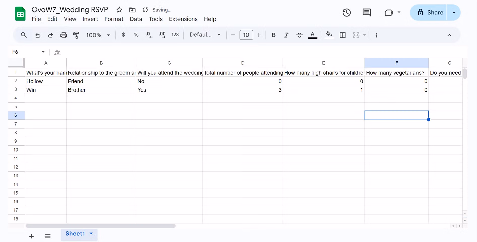 Test survey response automatically written to Google Sheets after submission