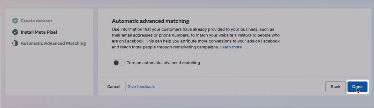 Install Meta Pixel page with the Copy Code button being clicked