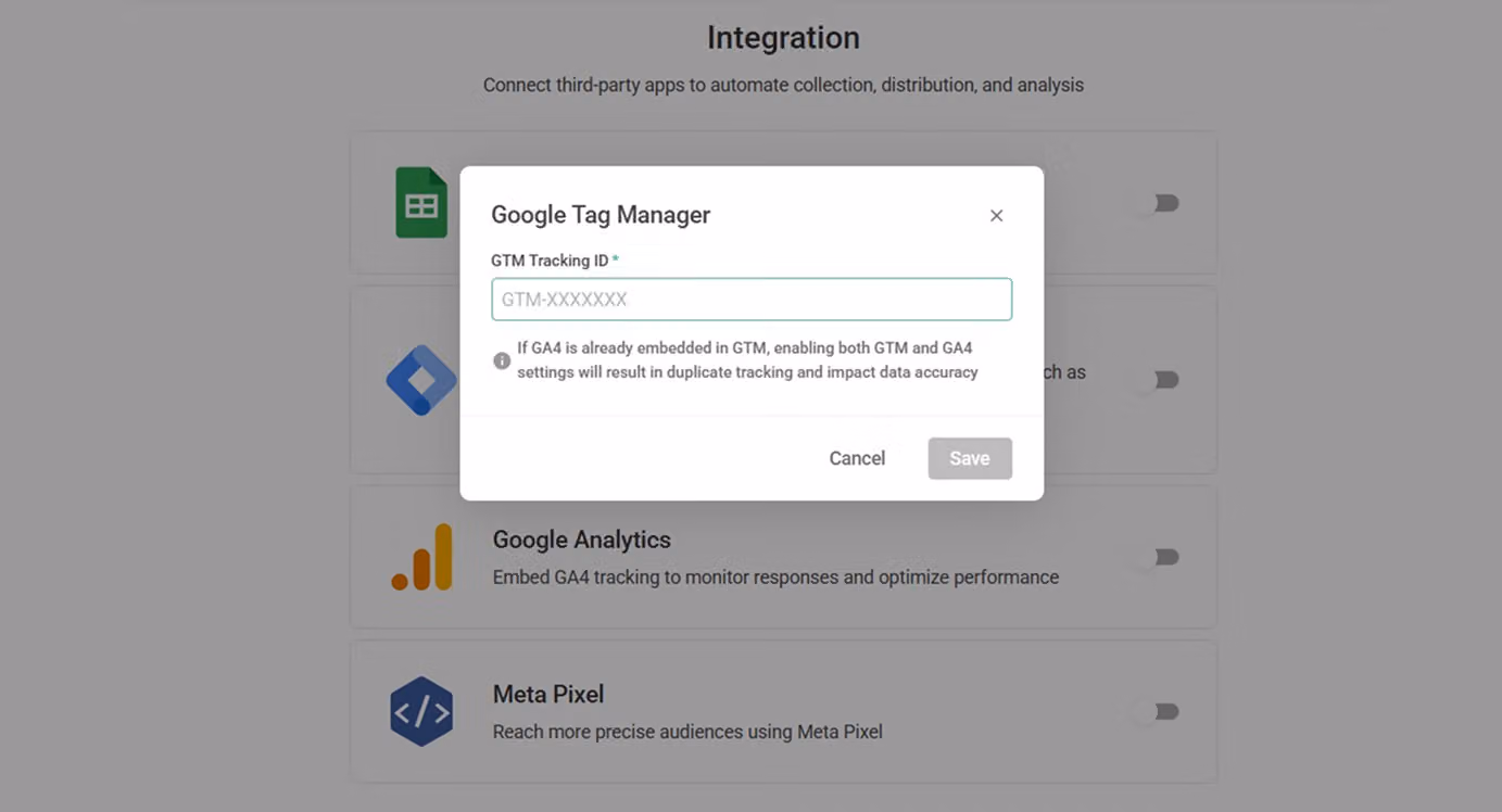 Google Tag Manager settings field with the GTM tracking ID entered and Save clicked