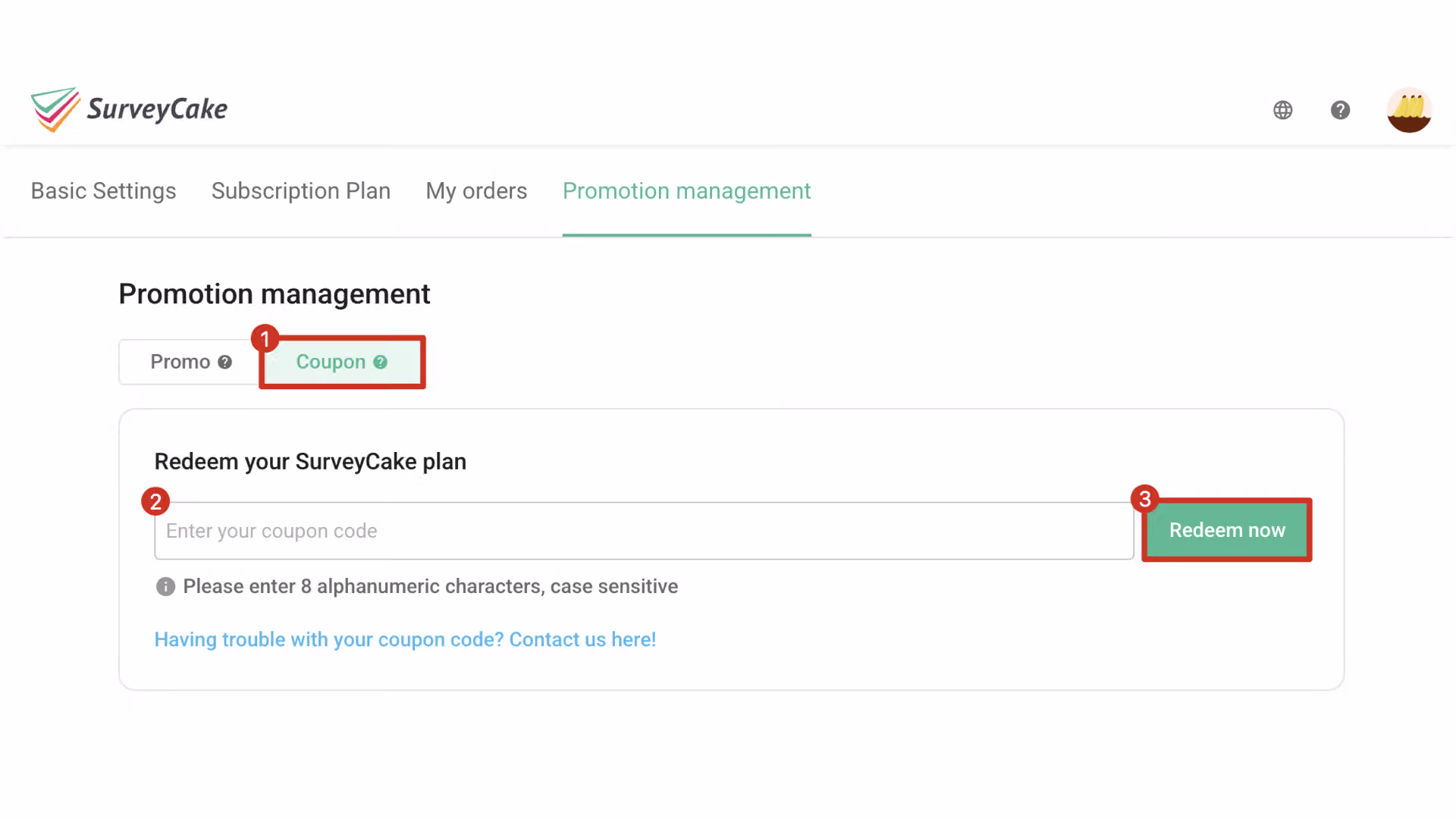 Successful coupon redemption screen showing the redeemed plan and number of days