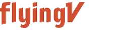 紅色字樣“flyingV”的商標設計，字母V特別加大突出。