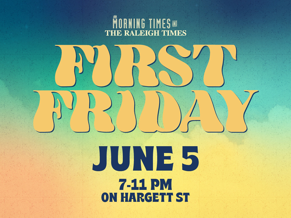 a graphic with a colorful background and the words First Friday June 5