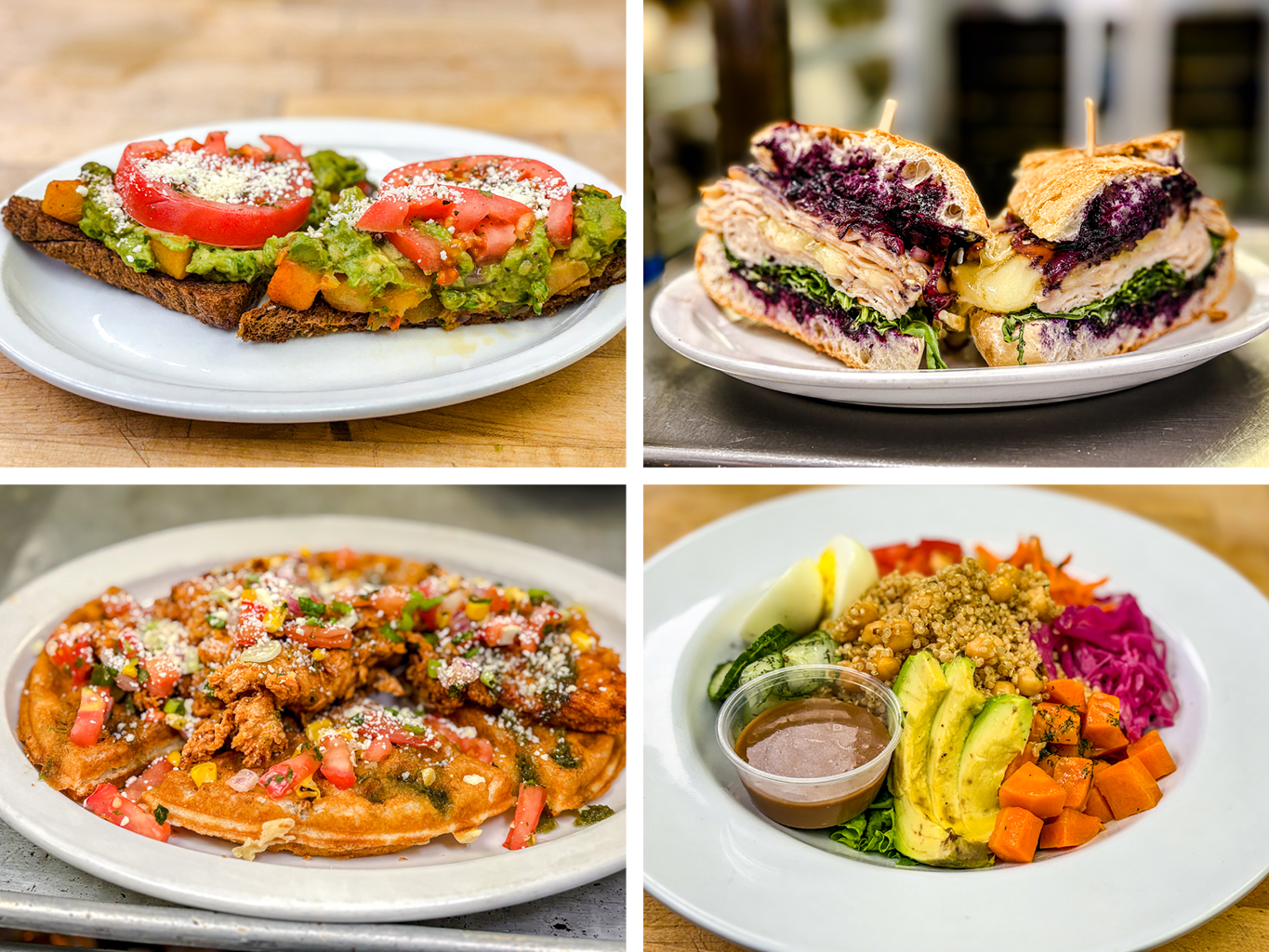 four plates of food on a table