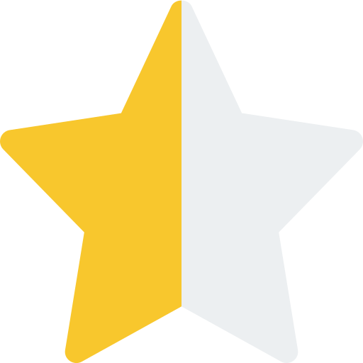 Star half-filled with yellow representing a 0.5 star rating.