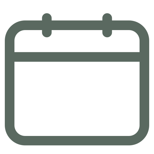 Simple gray icon of a calendar with rounded corners and two top loops.