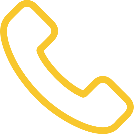 Yellow telephone handset icon with curved design on transparent background.