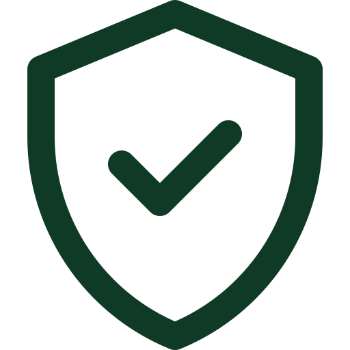 Shield outline with a checkmark inside symbolizing security or protection.