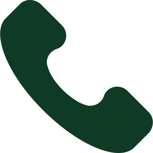 Dark green telephone handset icon tilted diagonally on a transparent background.