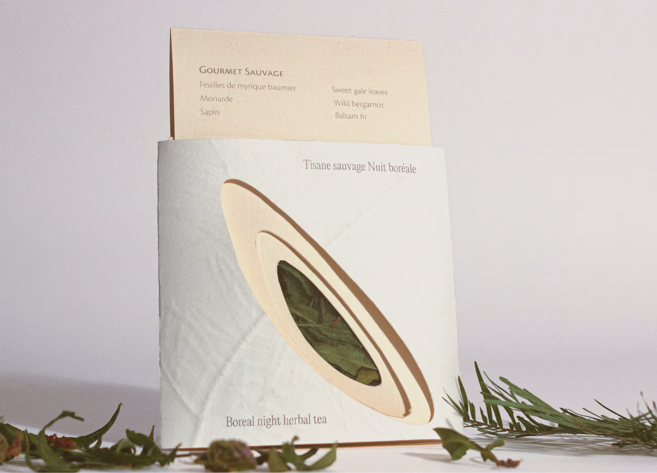 Straight on image of boreal night tea packaging