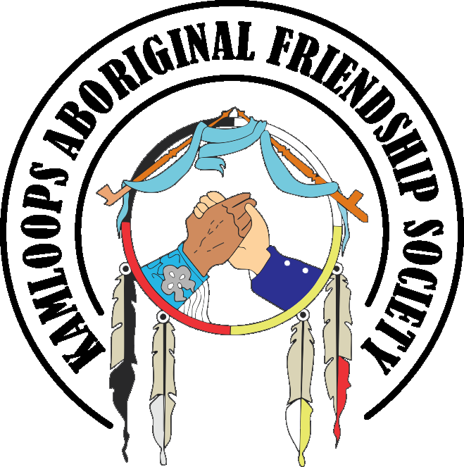 Logo with two clasped hands inside a dreamcatcher, text reads Kamloops Aboriginal Friendship Society.