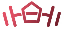 Red abstract geometric symbol resembling a pentagon with extended lines on each side.