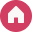 White house icon on a pink circular background.